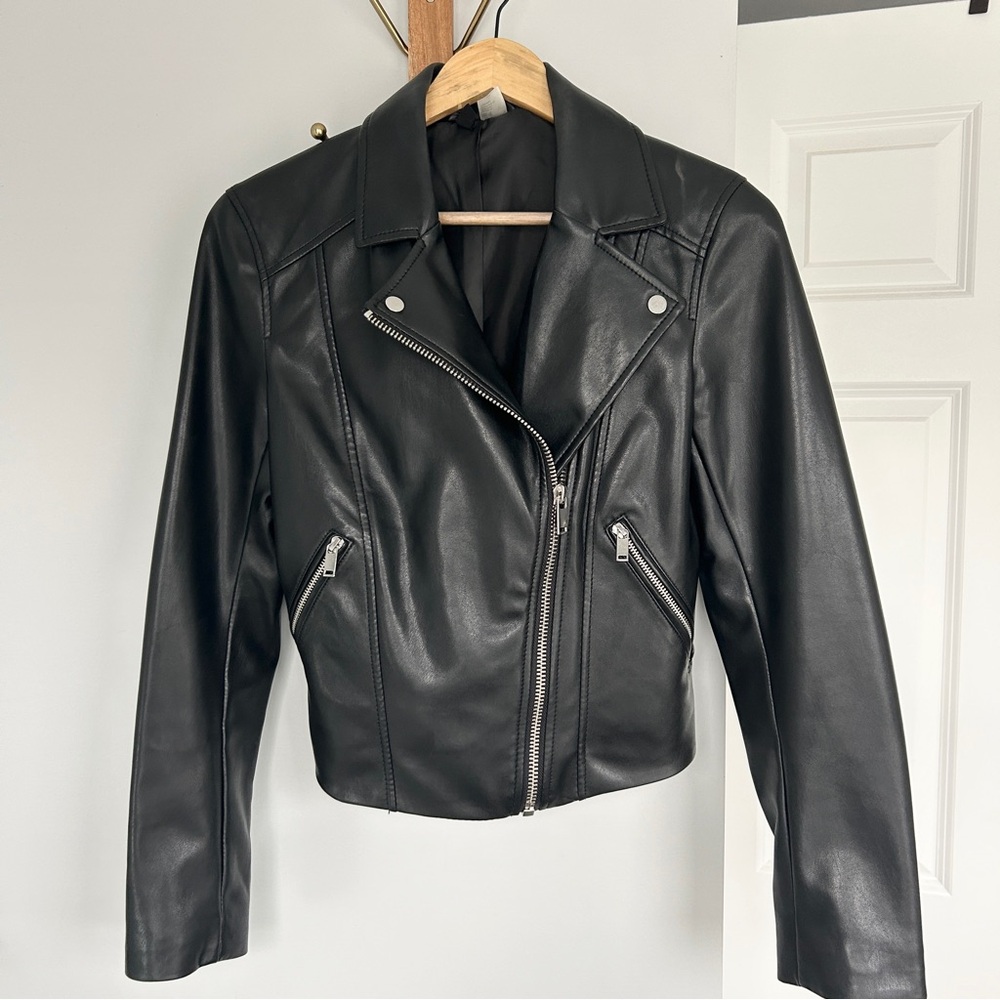 H&M Leather Jacket, Black Moto Jacket, Size 6